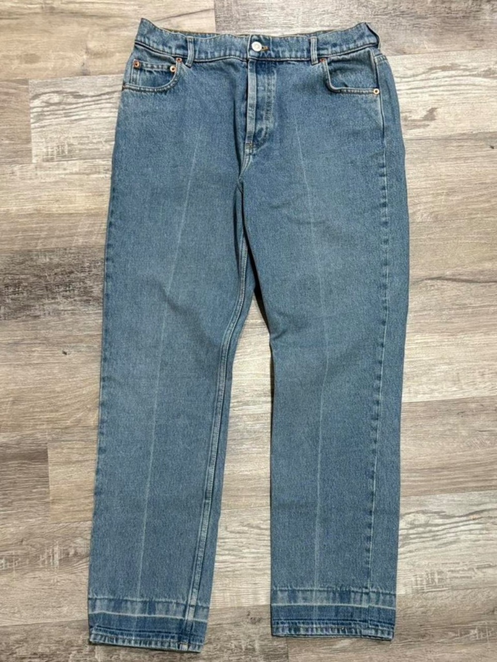 Balenciaga high rise straight leg button fly blue jeans 44